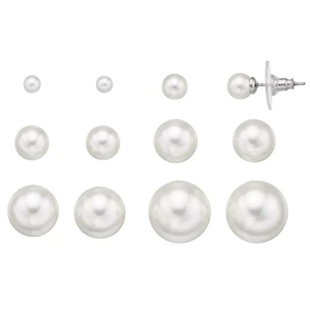 VERA WANG Romantic 6pc LOT/SET Gunmetal White Pearl Stud Earrings**NEW!